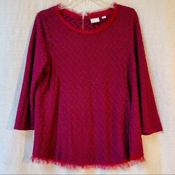 Anthropologie Tops - ANTHROPOLOGIE Postmark Blouse Med Burgundy Textured Lace Trim Metal Zipper Back